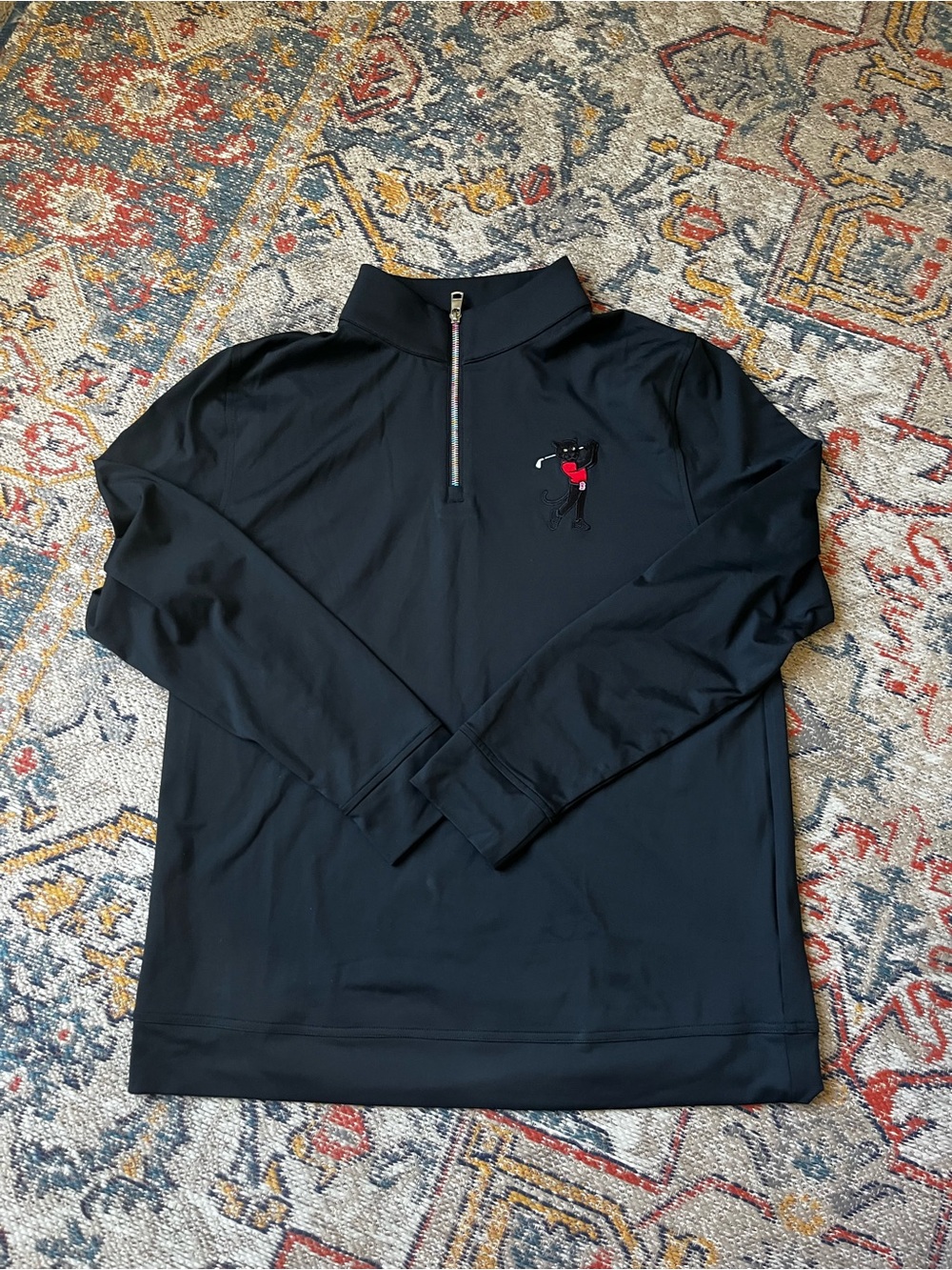Redvanly Men's Black Quarter-Zip Pullover Sweater with Golf Embroidery Size M